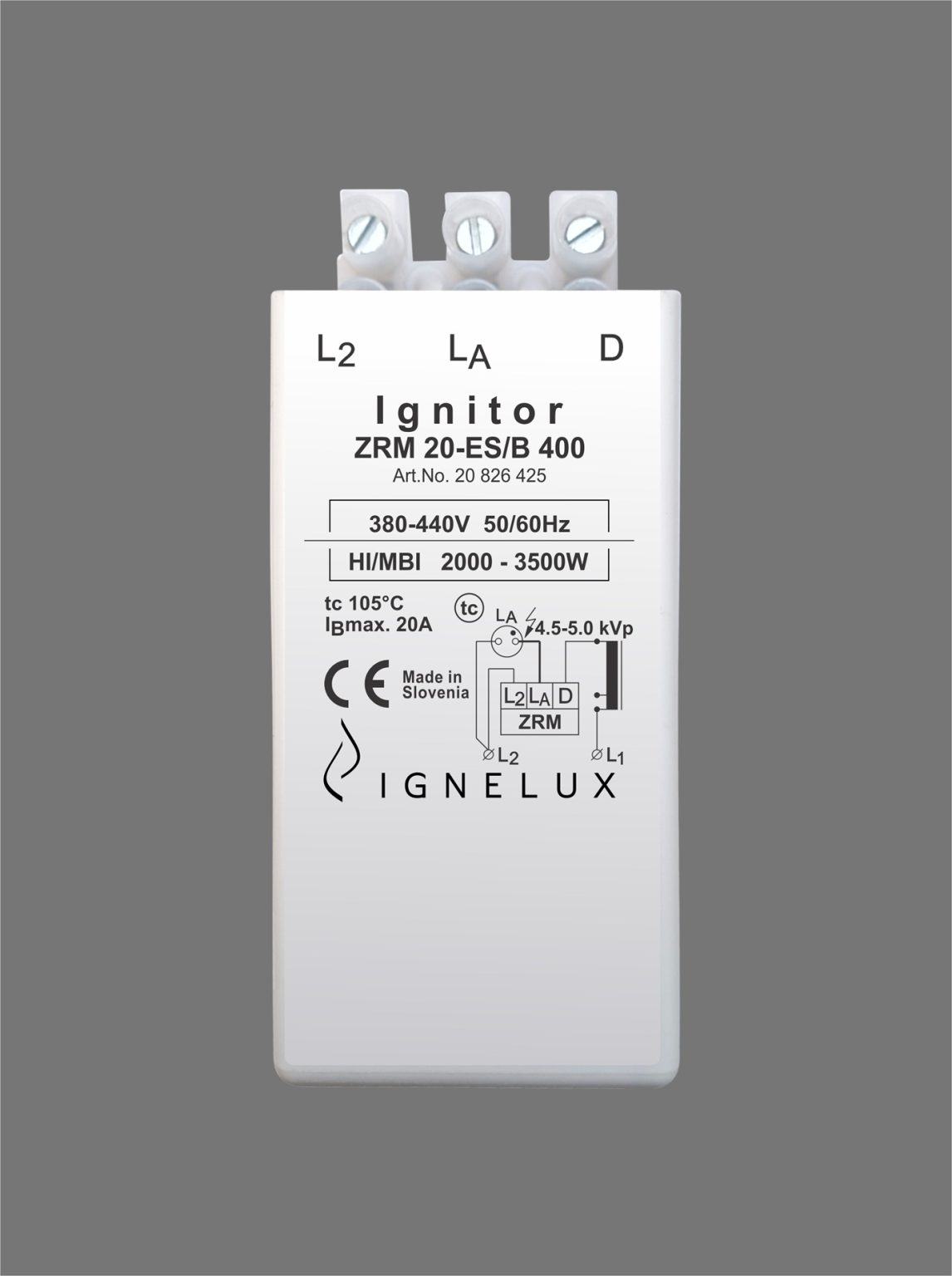 Ignelux Ignitor ZRM 20-ES/B 400, 380-440V, Art.No. 20 826 425 - 11516 for 2000-3500W lamps.